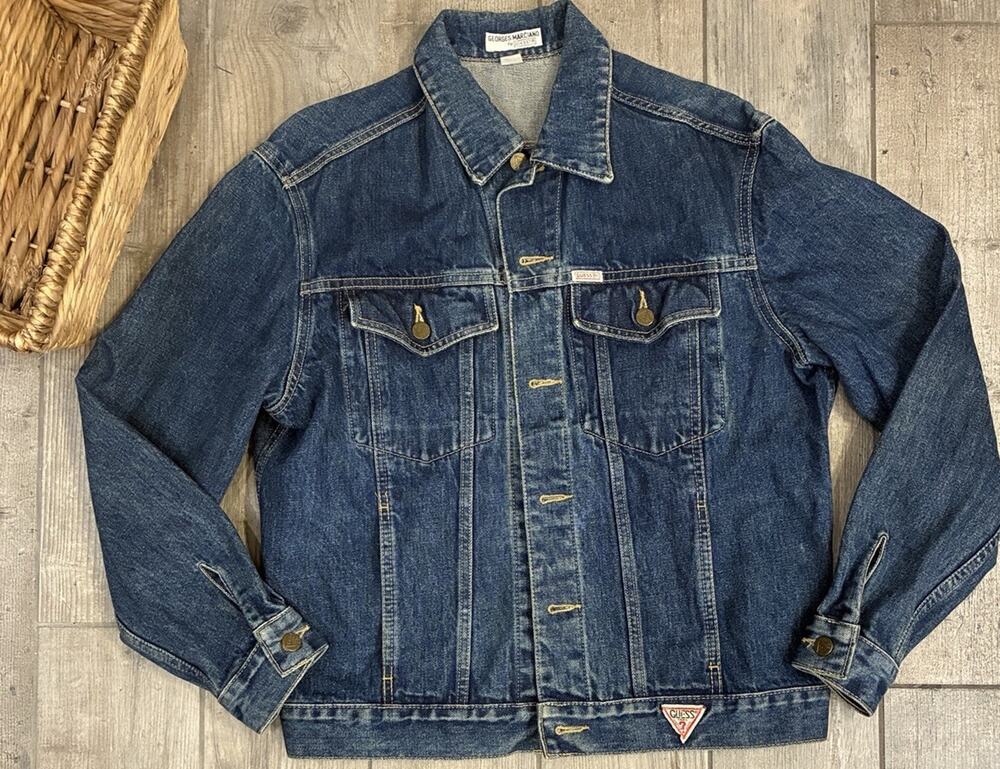 Vintage 80s Guess Georges Marciano Denim Jacket M Blue Jean Trucker USA 10847